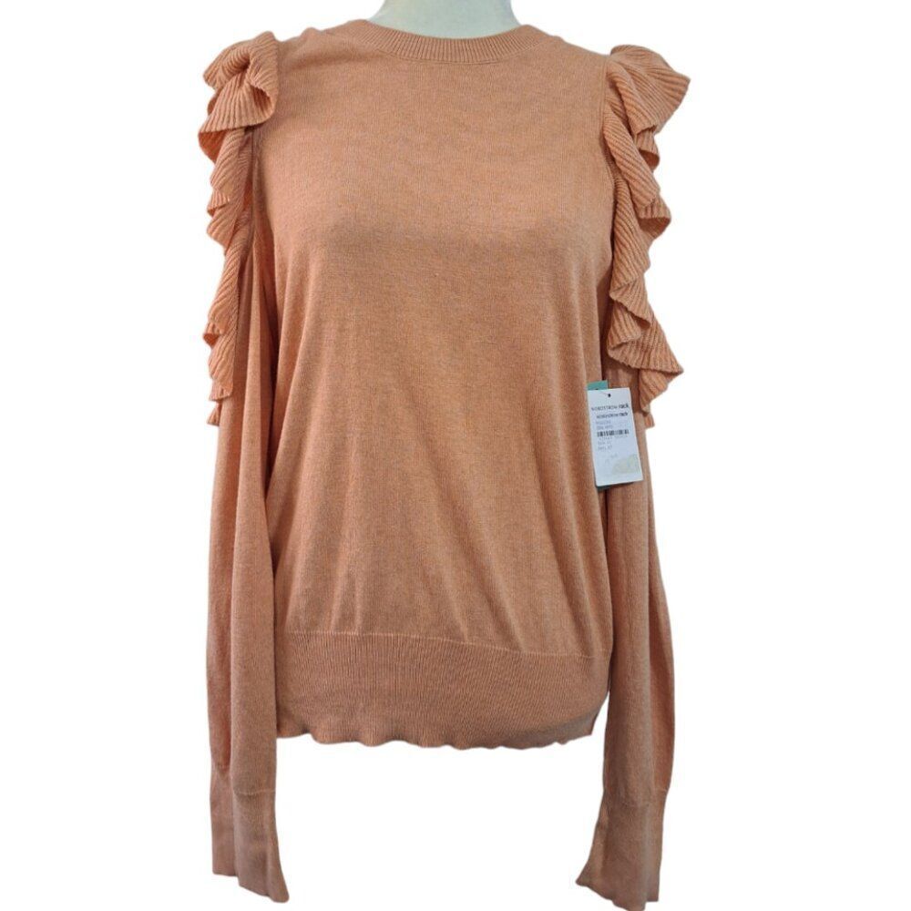 Abound Women's Large Ruffle Cold Shoulder Knit Pullover Sweater Long Sleeves